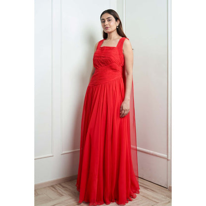MALIKA GUPTA Orange Katherine Pleated Gown