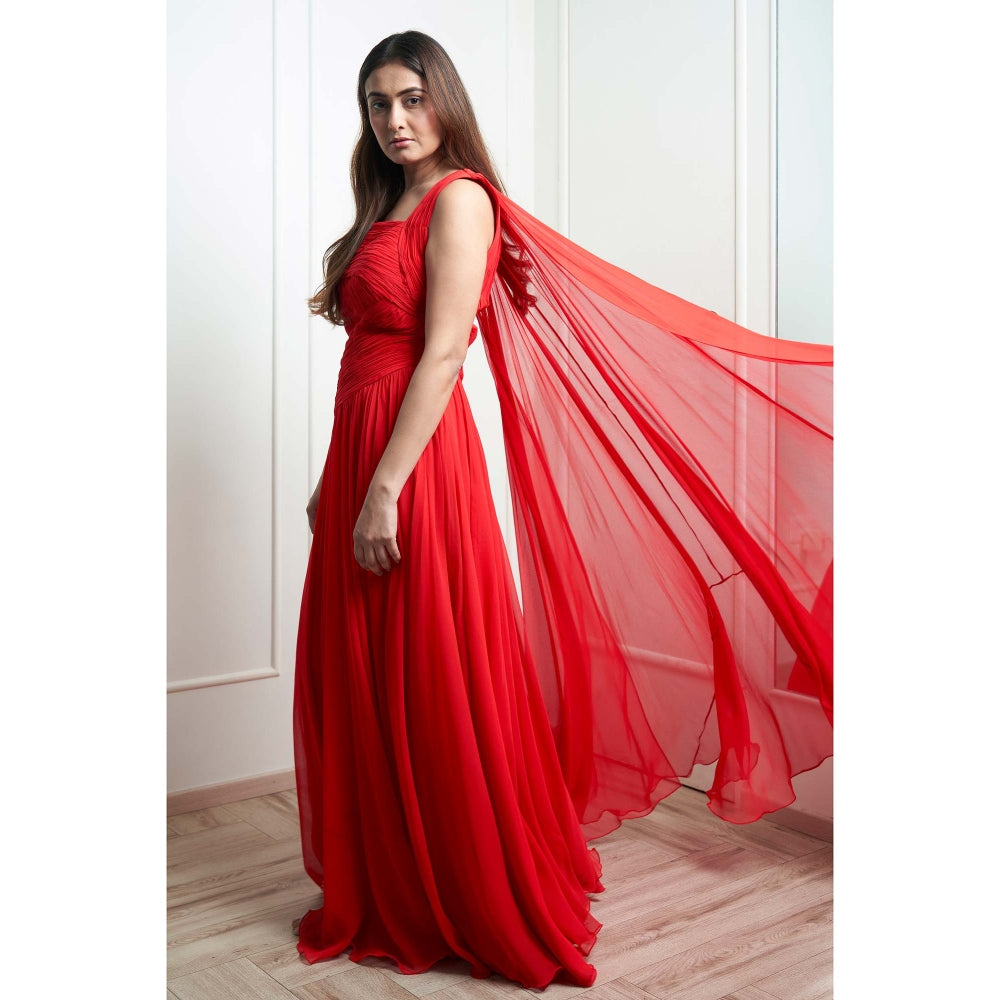 MALIKA GUPTA Orange Katherine Pleated Gown