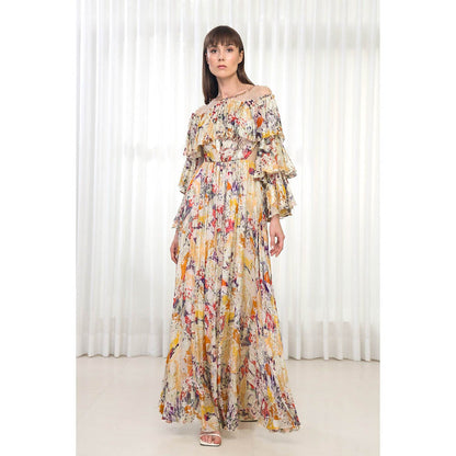 MANDIRA WIRK Autumn Leaves Printed Brasso Dress