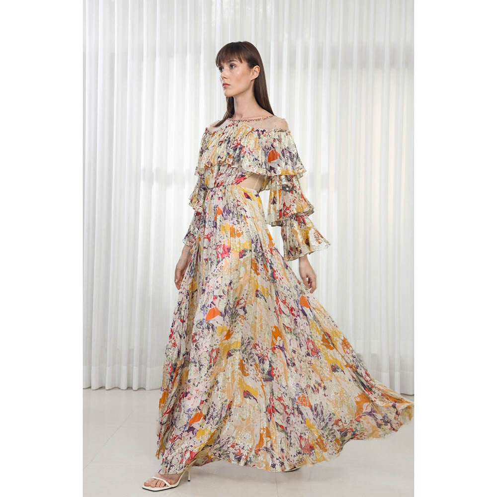 MANDIRA WIRK Autumn Leaves Printed Brasso Dress