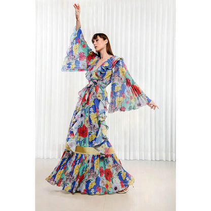 MANDIRA WIRK Hibiscus Printed Chiffon Dress