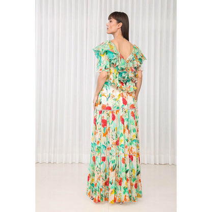 MANDIRA WIRK Dahlia Bouquet Printed Chiffon Dress