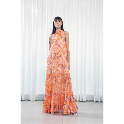 MANDIRA WIRK Willow Printed Tiered Tie-Neck Dress