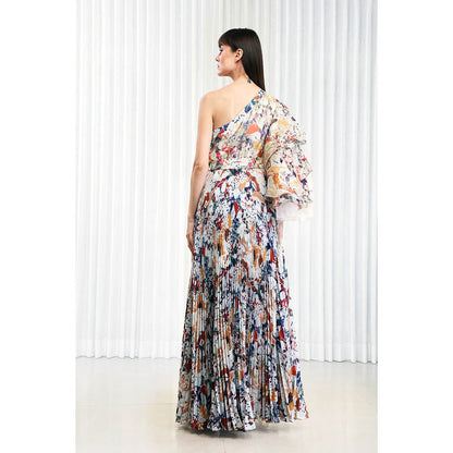 MANDIRA WIRK Autumn Leaves Printed Brasso and Pleated Dress (Set of 2)