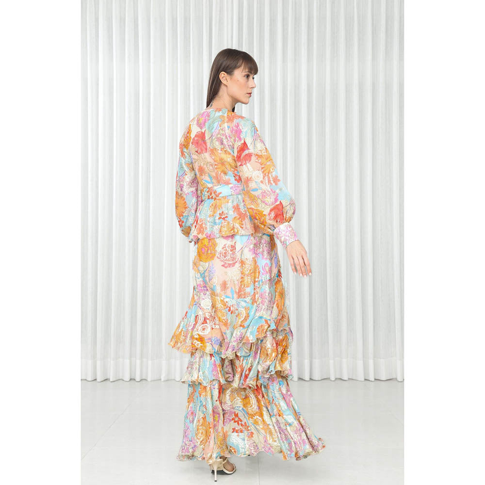 MANDIRA WIRK Hibiscus Printed Brasso Layered Dress