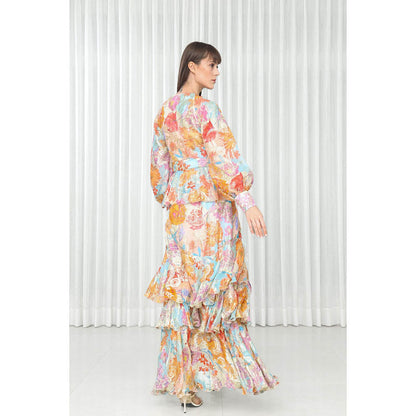 MANDIRA WIRK Hibiscus Printed Brasso Layered Dress