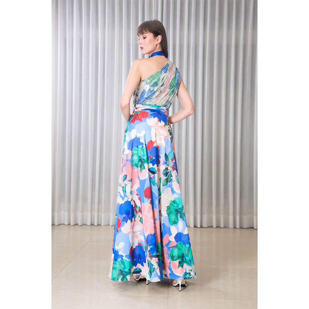 MANDIRA WIRK Hibiscus Printed Halter Dress