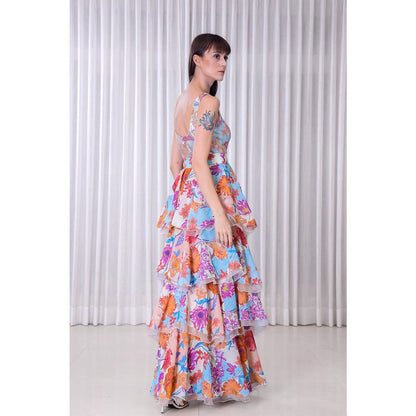 MANDIRA WIRK Hibiscus Printed Layered Dress