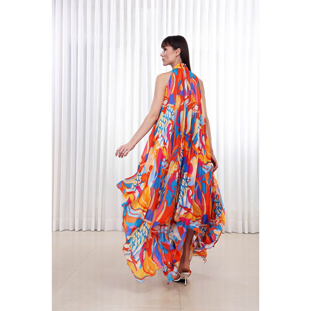 MANDIRA WIRK Pop Abstract Printed High Low Dress