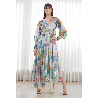 MANDIRA WIRK Hibiscus Printed High Low Dress