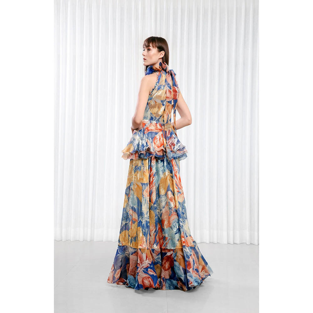 MANDIRA WIRK Hawaii Printed Dress with Ruffled Neck