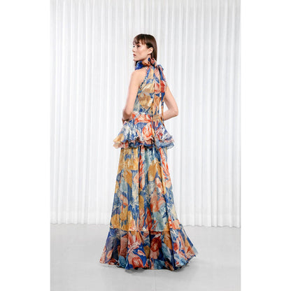 MANDIRA WIRK Hawaii Printed Dress with Ruffled Neck