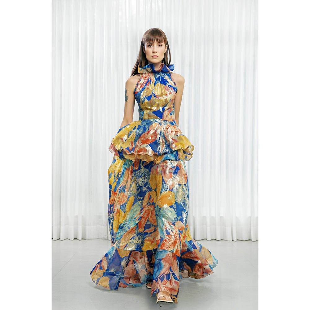 MANDIRA WIRK Hawaii Printed Dress with Ruffled Neck