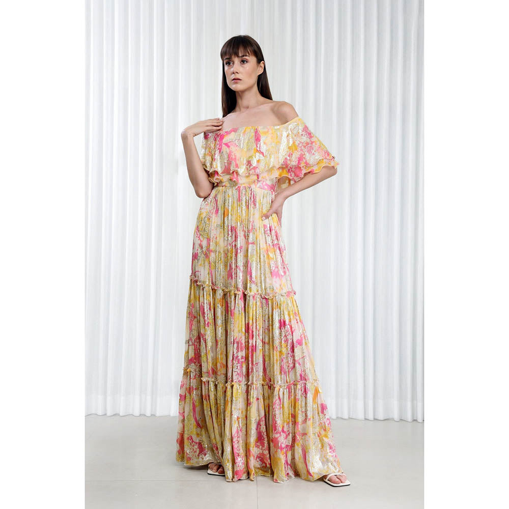 MANDIRA WIRK Daisy Printed Off-Shoulder Tiered Dress