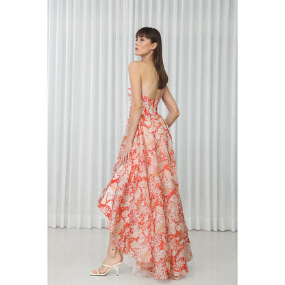 MANDIRA WIRK Maple Leaves Printed Organza Dress (Set of 2)