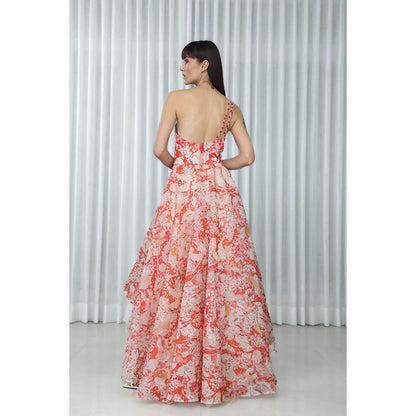 MANDIRA WIRK Maple Leaves Printed Organza Dress (Set of 2)