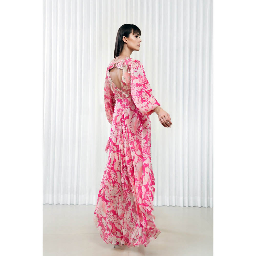 MANDIRA WIRK Orchid Printed High Low Dress
