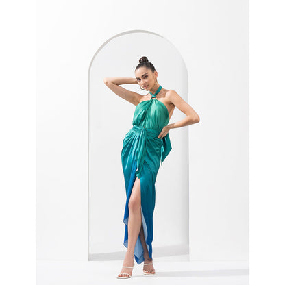 MANDIRA WIRK Ombre Dress Made From Lustrous Satin with Draped Waist