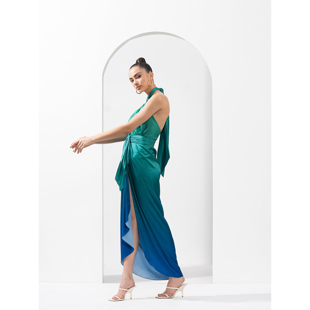 MANDIRA WIRK Ombre Dress Made From Lustrous Satin with Draped Waist