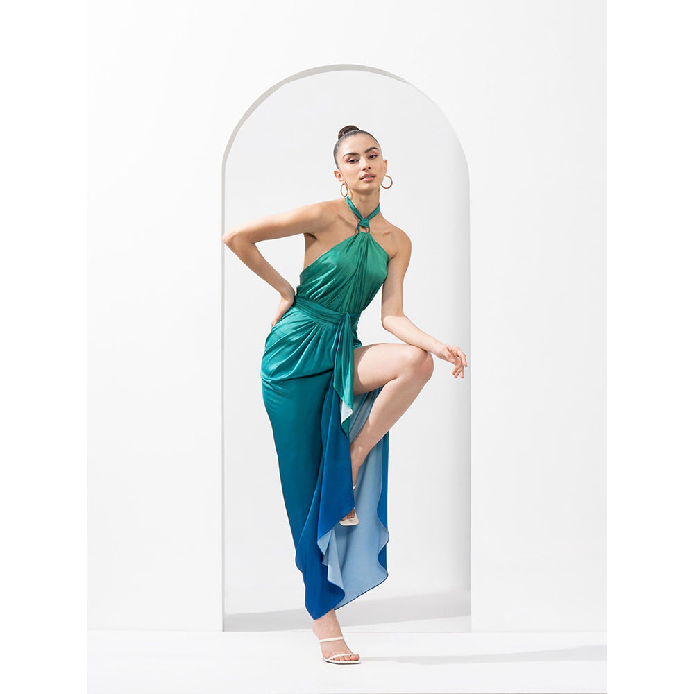 MANDIRA WIRK Ombre Dress Made From Lustrous Satin with Draped Waist