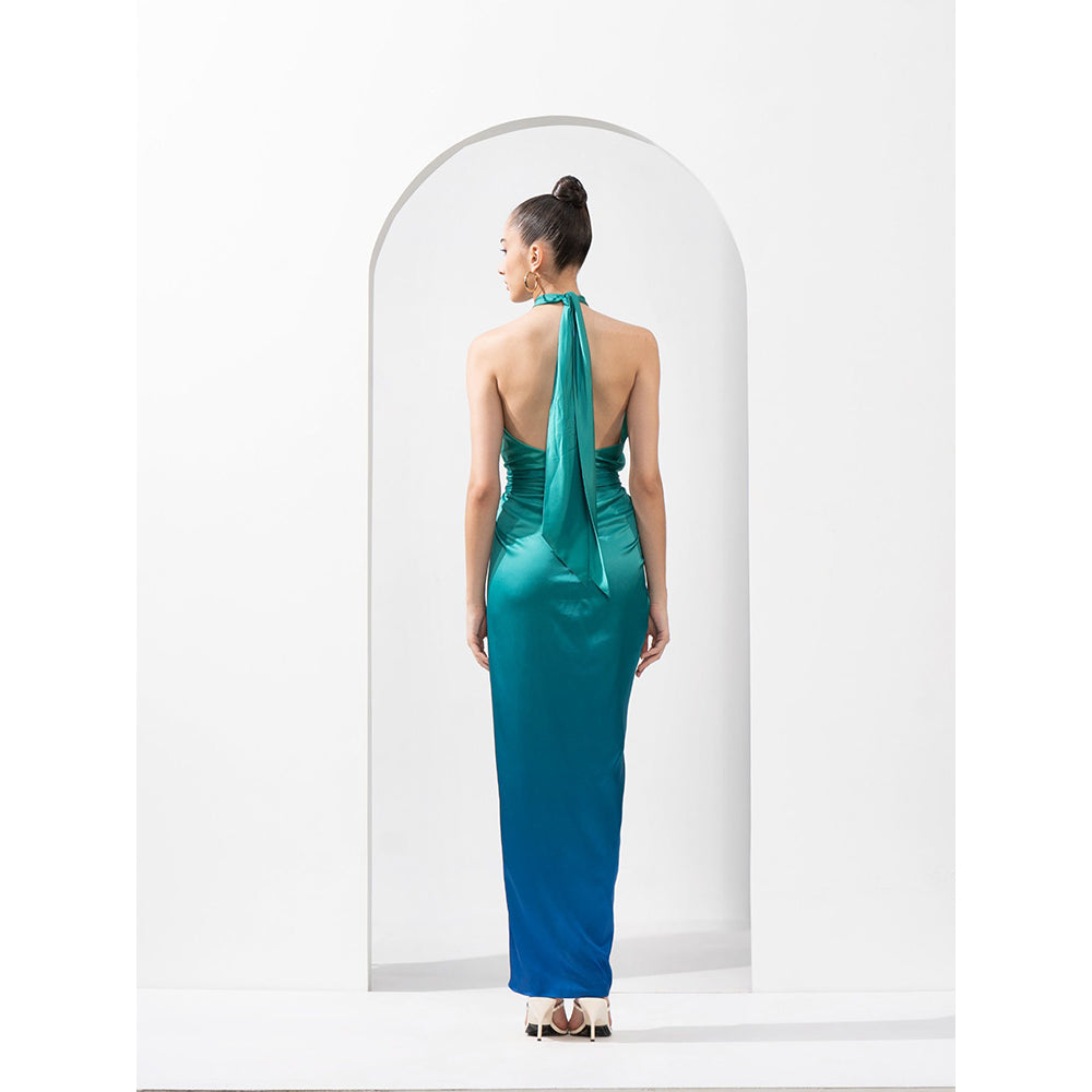 MANDIRA WIRK Ombre Dress Made From Lustrous Satin with Draped Waist