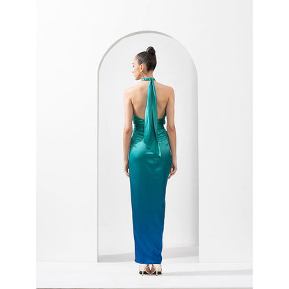 MANDIRA WIRK Ombre Dress Made From Lustrous Satin with Draped Waist