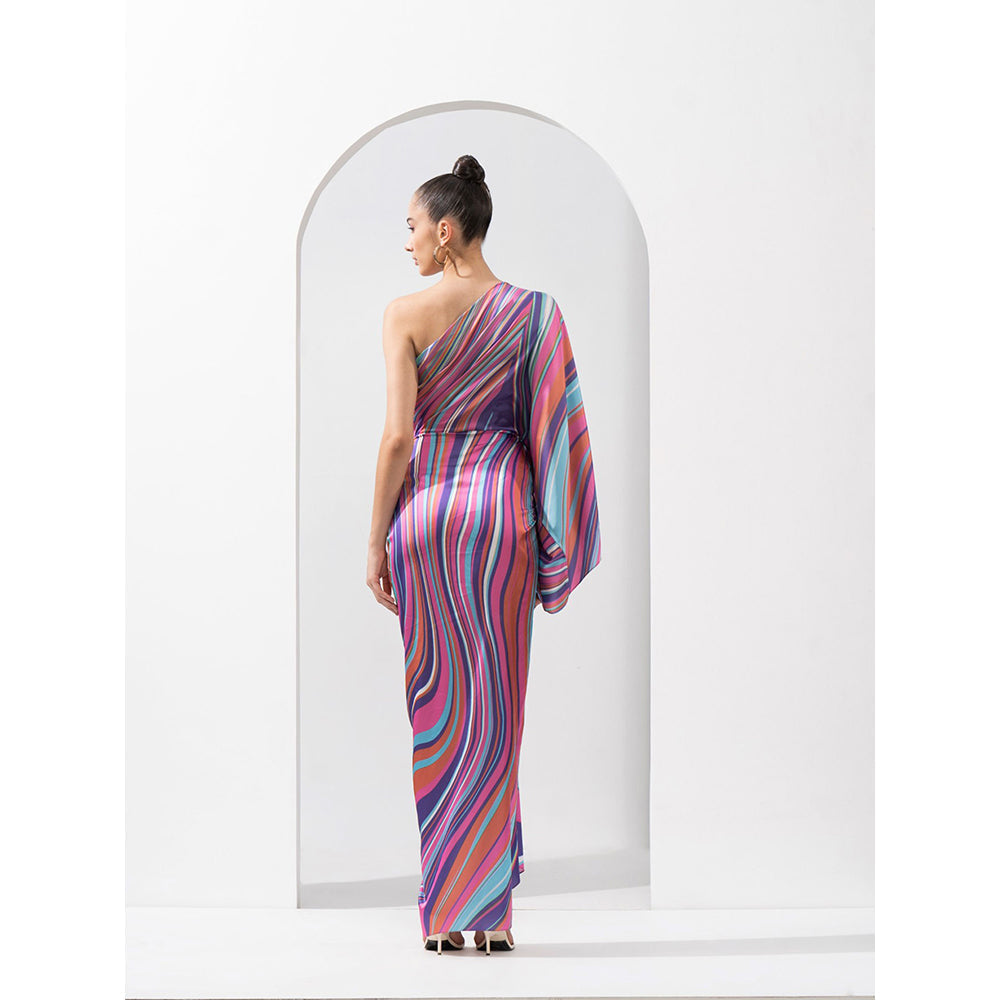 MANDIRA WIRK Marble Placement Draped Dress Made with Lustrous Satin