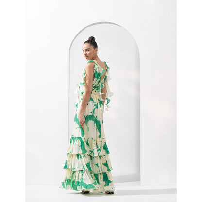 MANDIRA WIRK Bling Texture Chiffon Tiered Dress with Smocking Detail On Waistline