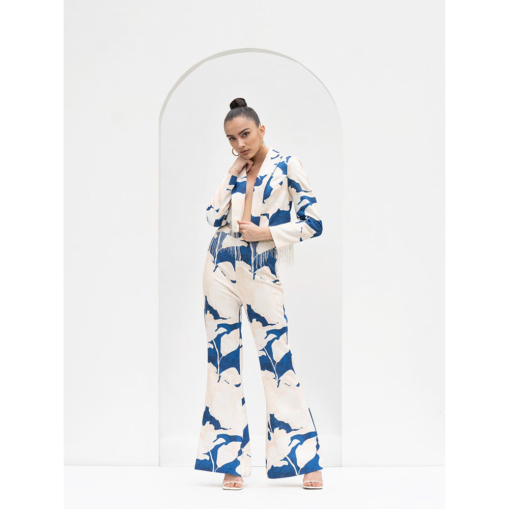 MANDIRA WIRK Mystic Beige Texture Foma Jacket Dazzling Embroidery Tassels at Hem (Set of 2)