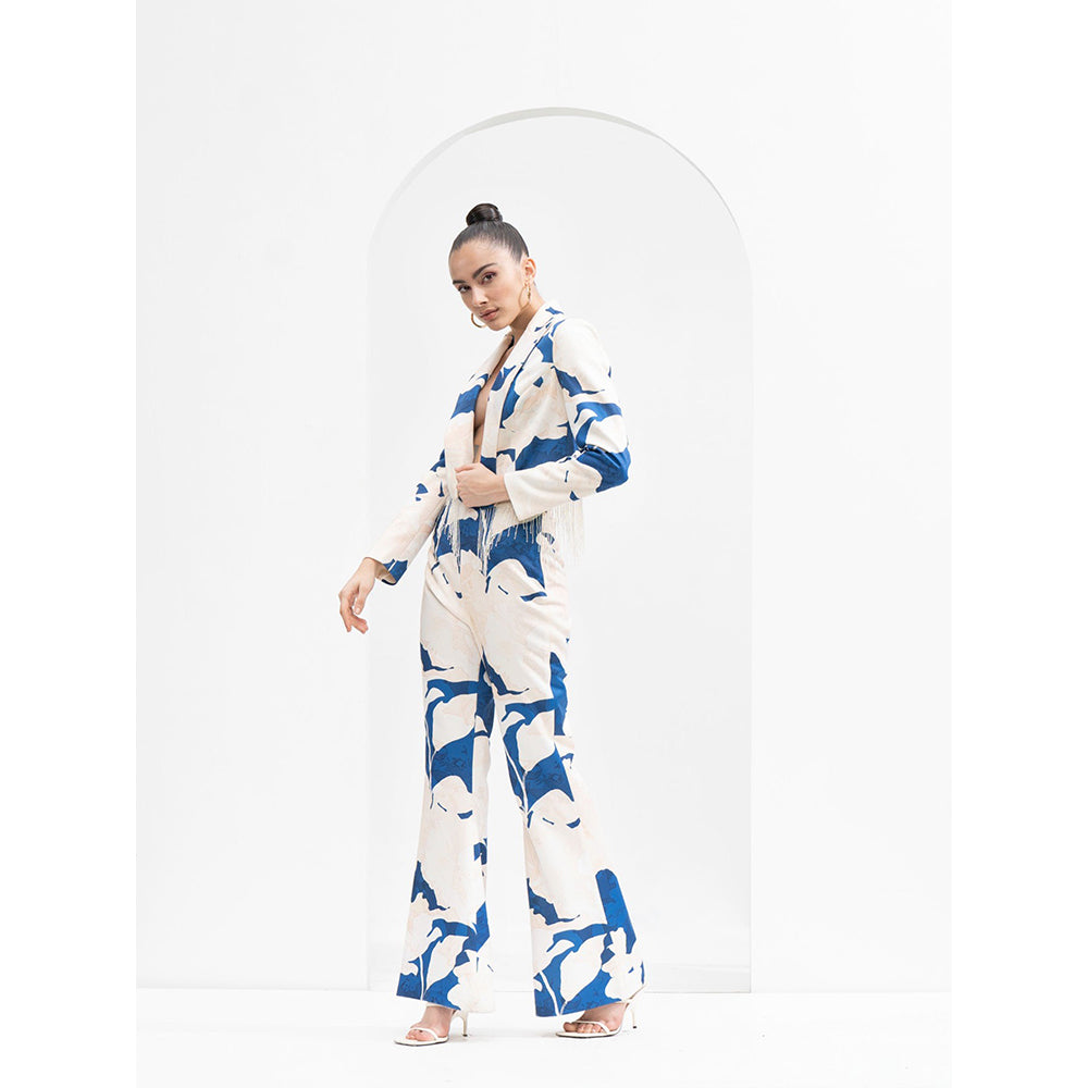 MANDIRA WIRK Mystic Beige Texture Foma Jacket Dazzling Embroidery Tassels at Hem (Set of 2)