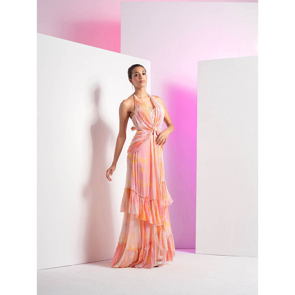 MANDIRA WIRK Ocean Dome Foil Printed Wrap Cowl with Frill Top & Skirt (Set of 2)