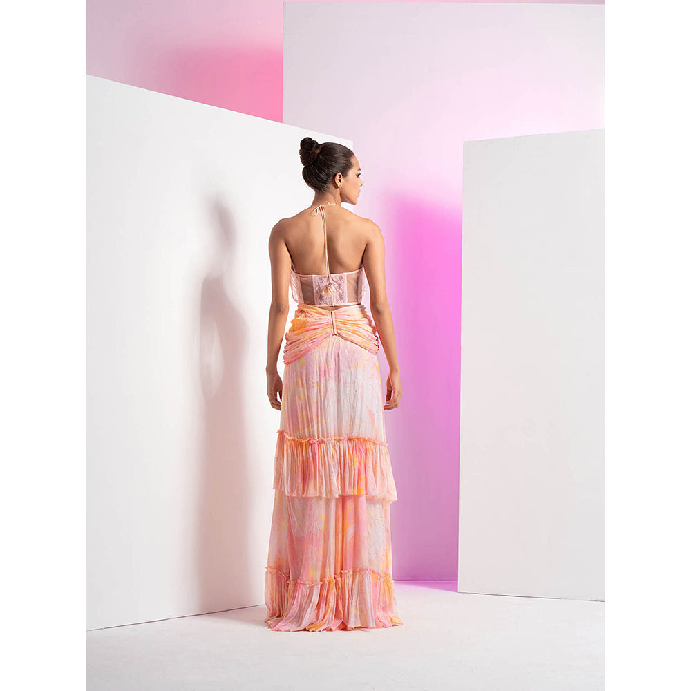 MANDIRA WIRK Ocean Dome Foil Printed Wrap Cowl with Frill Top & Skirt (Set of 2)