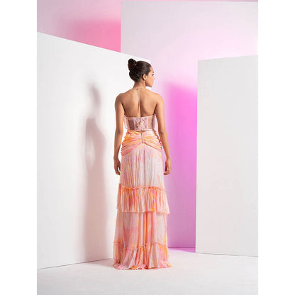 MANDIRA WIRK Ocean Dome Foil Printed Wrap Cowl with Frill Top & Skirt (Set of 2)