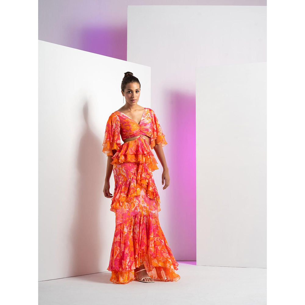 MANDIRA WIRK Pink Misty Femme Dress with Stylized Chain Detail At Waist