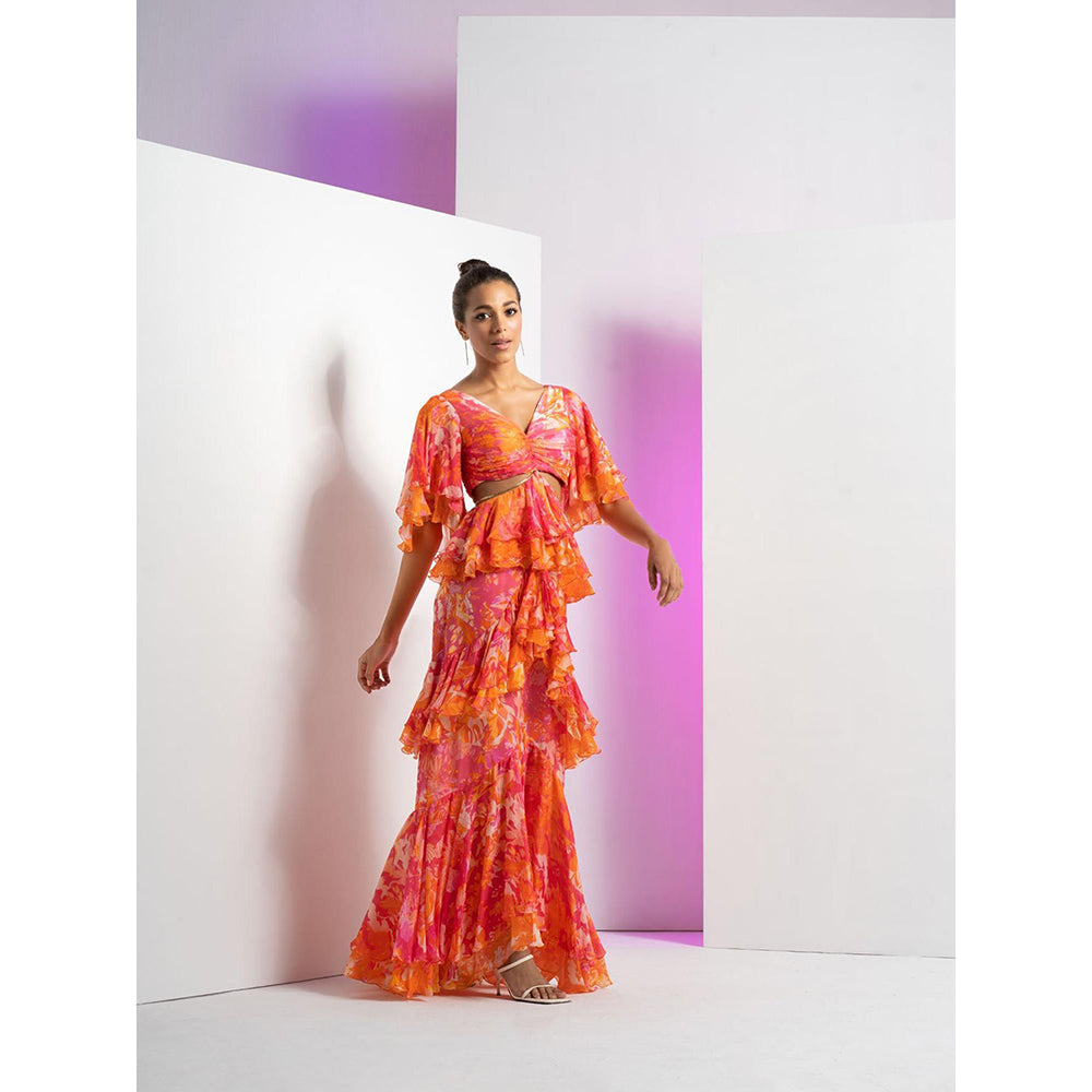 MANDIRA WIRK Pink Misty Femme Dress with Stylized Chain Detail At Waist