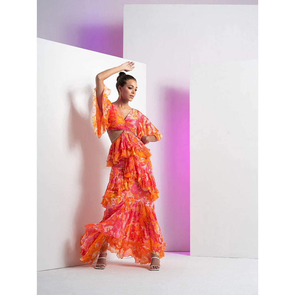 MANDIRA WIRK Pink Misty Femme Dress with Stylized Chain Detail At Waist