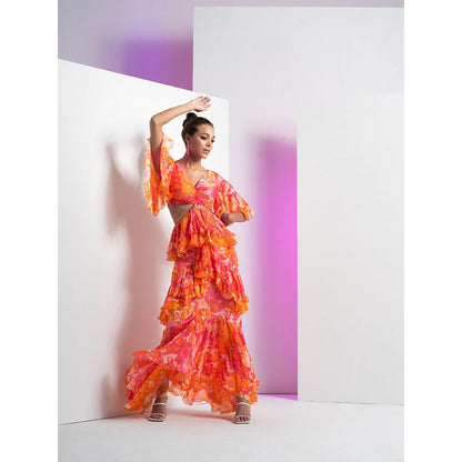 MANDIRA WIRK Pink Misty Femme Dress with Stylized Chain Detail At Waist