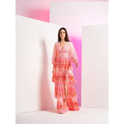 MANDIRA WIRK Peach Bud and Bloom Long Layered Dress