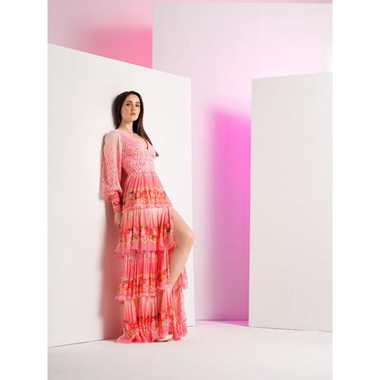 MANDIRA WIRK Peach Bud and Bloom Long Layered Dress