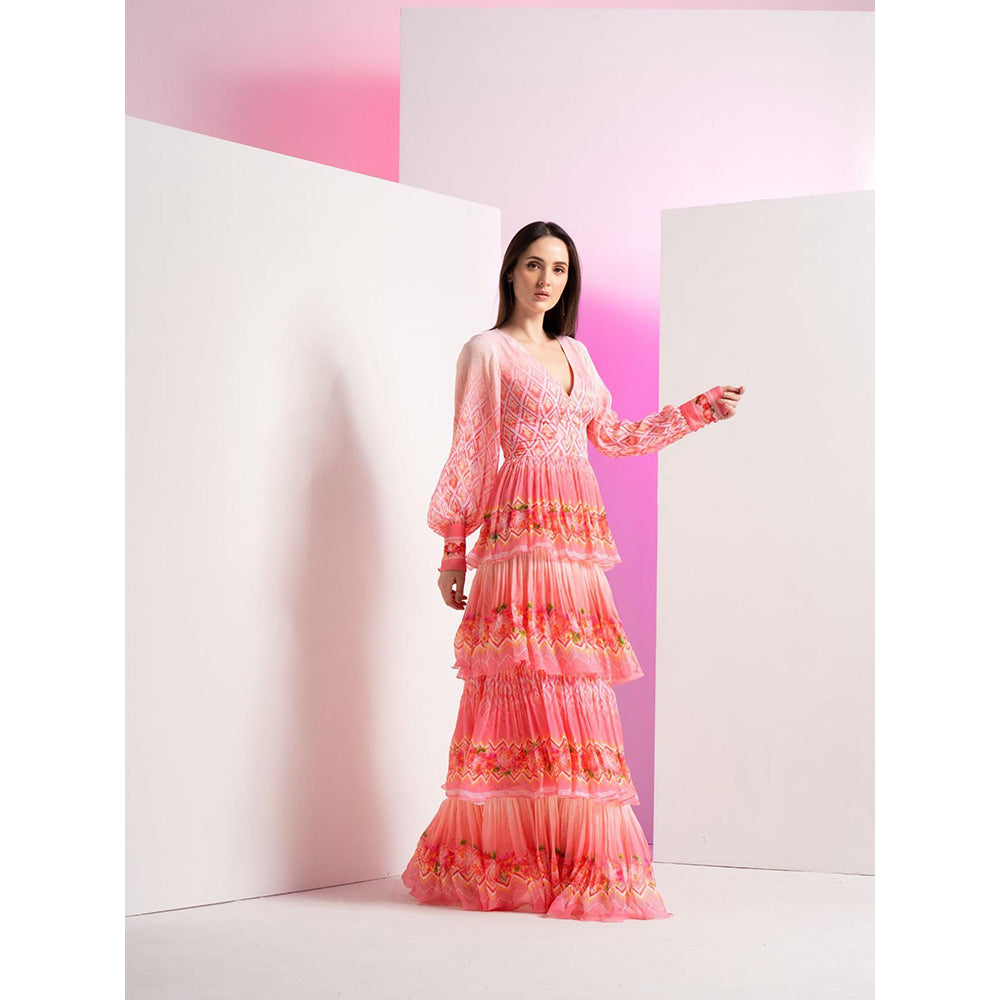 MANDIRA WIRK Peach Bud and Bloom Long Layered Dress