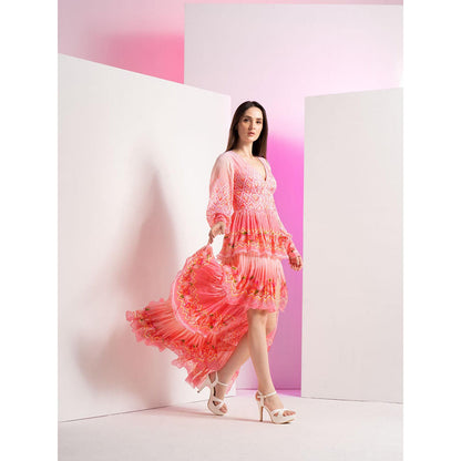 MANDIRA WIRK Peach Bud and Bloom Long Layered Dress