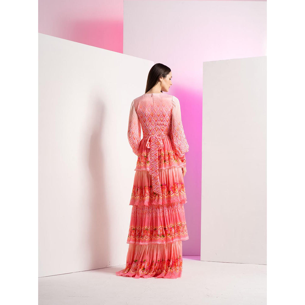 MANDIRA WIRK Peach Bud and Bloom Long Layered Dress