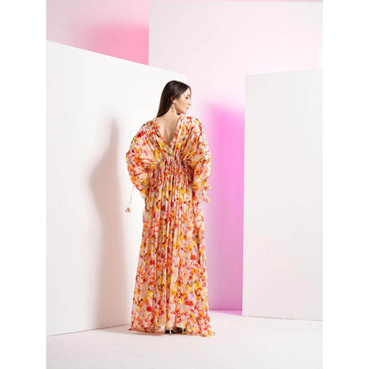 MANDIRA WIRK Yellow Geometric Chaos Kaftan Full Length Dress