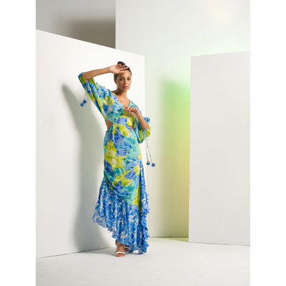 MANDIRA WIRK Matched Floral Camo Asymmetric Dress with Kimono Sleeve