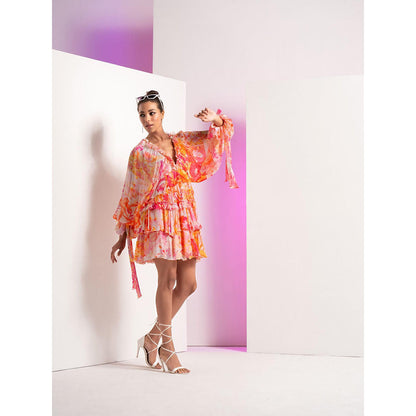 MANDIRA WIRK Red Fancy Fusion Short Tiered Dress