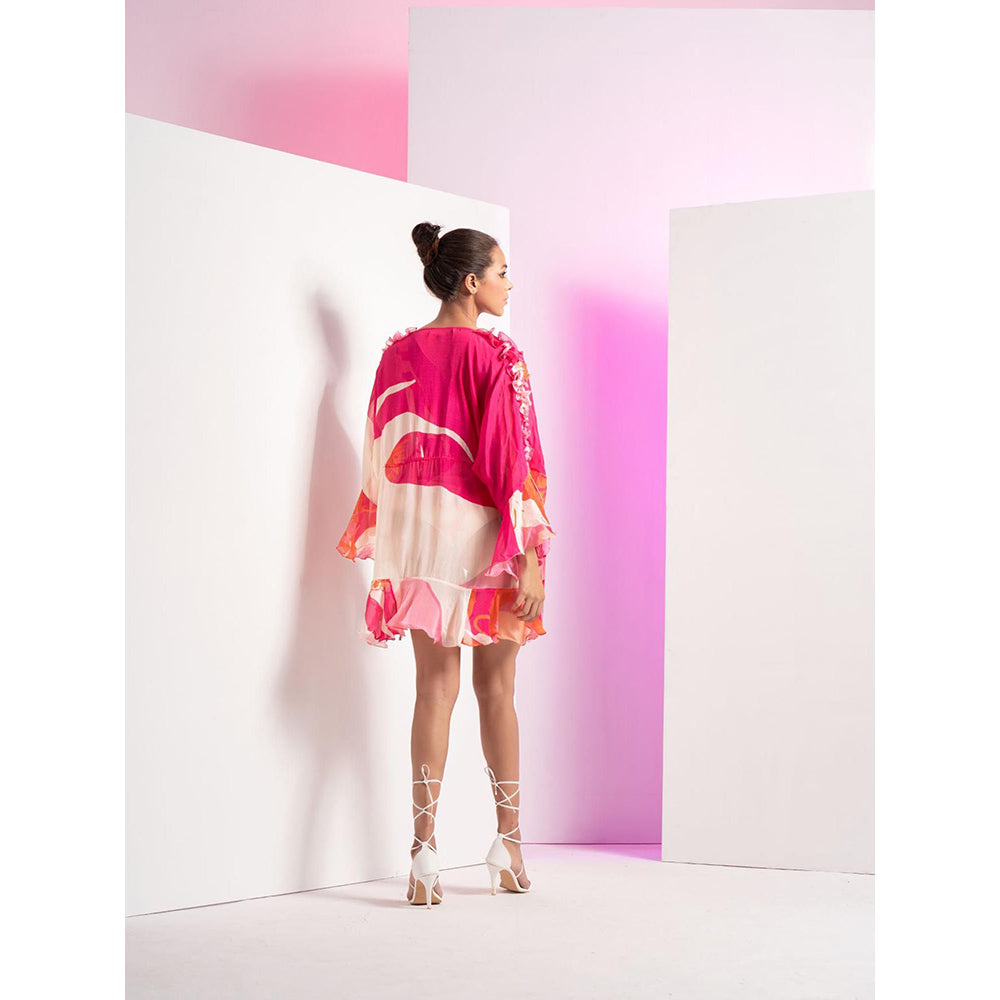 MANDIRA WIRK Pink Abstract Muse One Shoulder Body Suit with Side Cut (Set of 2)