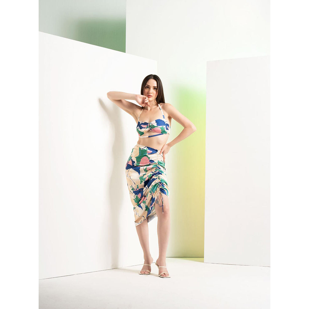 MANDIRA WIRK Mystic Green Body Suit with Front U Shaped Buckle and Rushed Skirt (Set of 3)