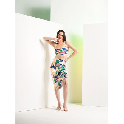 MANDIRA WIRK Mystic Green Body Suit with Front U Shaped Buckle and Rushed Skirt (Set of 3)