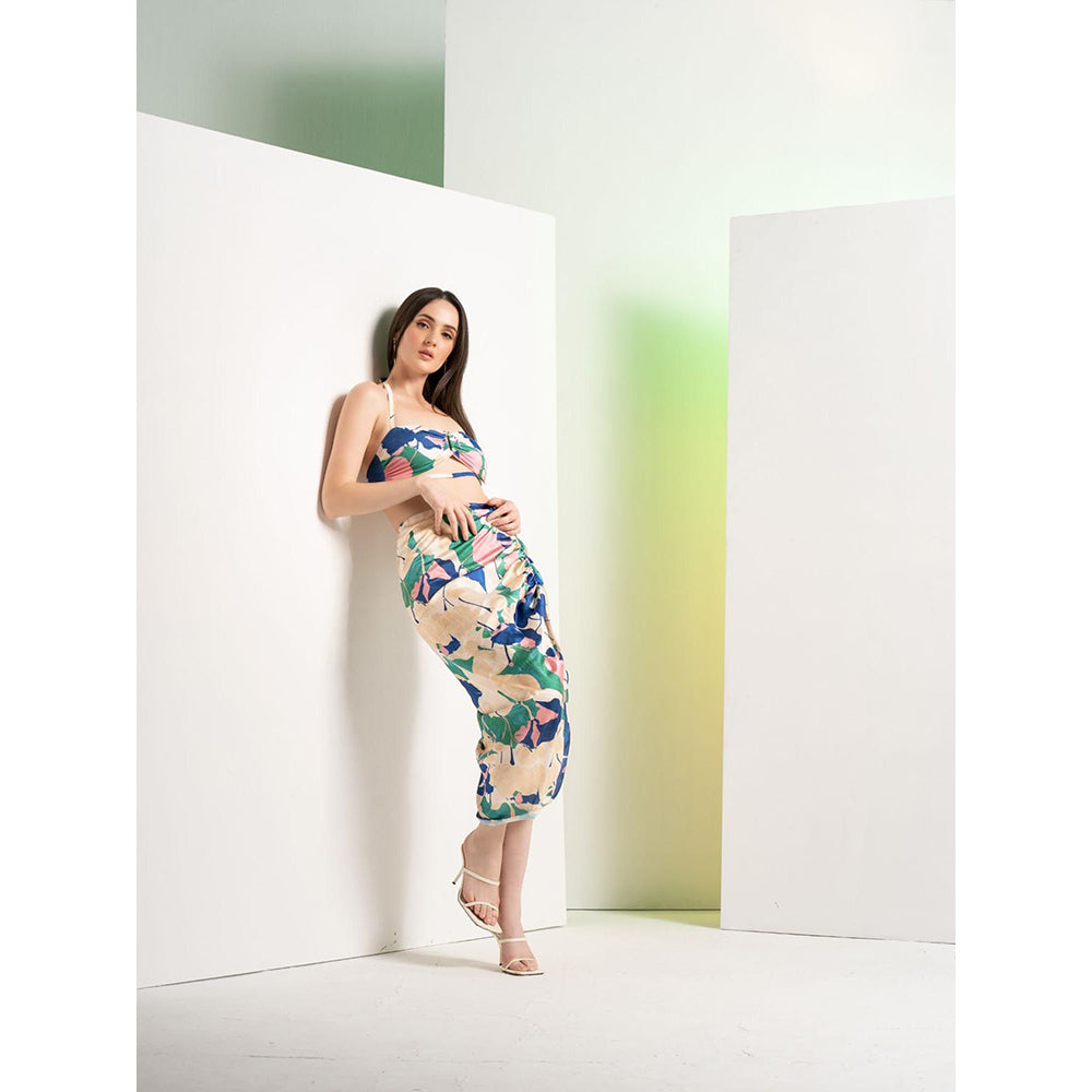 MANDIRA WIRK Mystic Green Body Suit with Front U Shaped Buckle and Rushed Skirt (Set of 3)