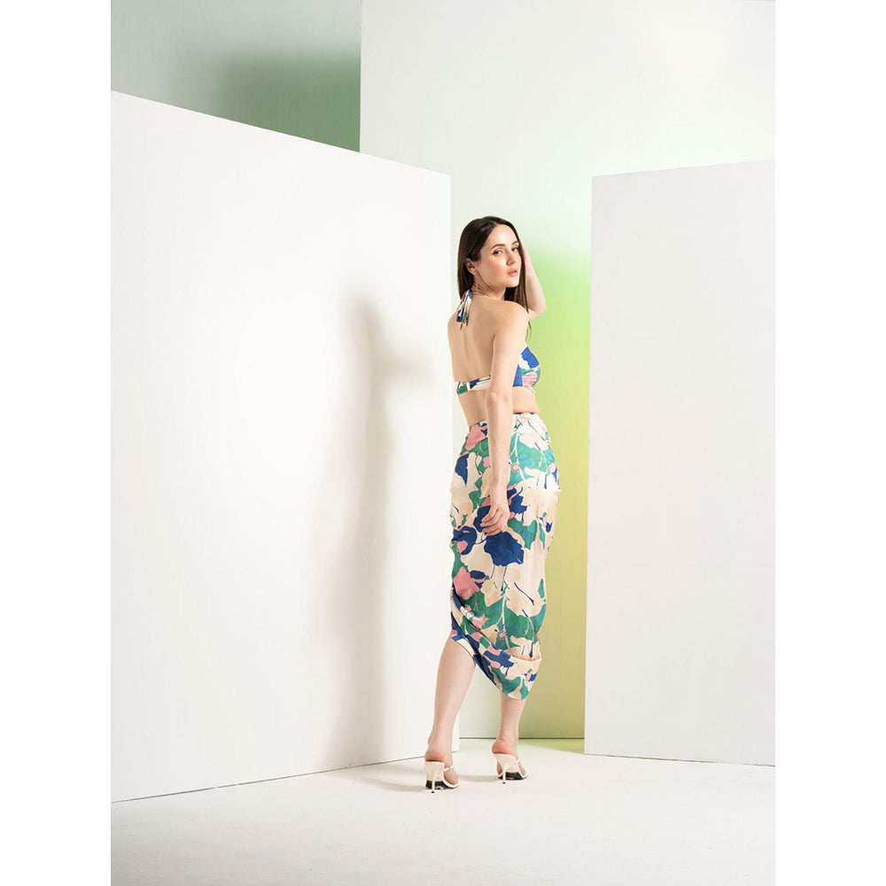 MANDIRA WIRK Mystic Green Body Suit with Front U Shaped Buckle and Rushed Skirt (Set of 3)